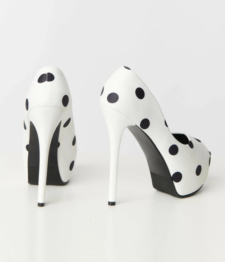Atixo GmbH (Belsira) (Faire) Shoes White & Black Polka Dot Peep Toe Platform Pumps