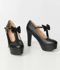 Atixo GmbH (Belsira) (Faire) Shoes Retro Black Bow T-Strap Platform Pumps