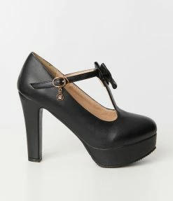 Atixo GmbH (Belsira) (Faire) Shoes Retro Black Bow T-Strap Platform Pumps