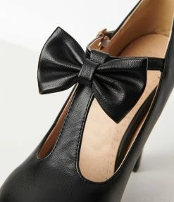 Atixo GmbH (Belsira) (Faire) Shoes Retro Black Bow T-Strap Platform Pumps