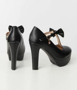 Atixo GmbH (Belsira) (Faire) Shoes Retro Black Bow T-Strap Platform Pumps