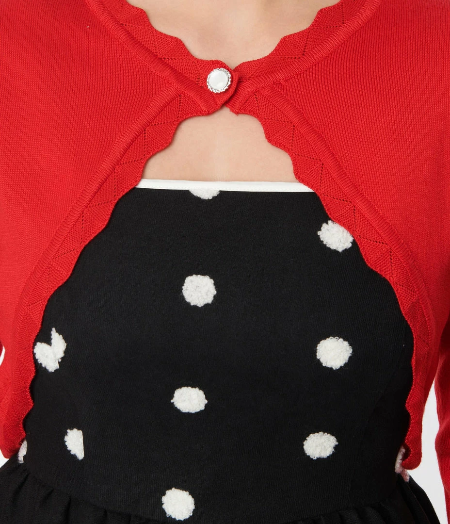 Atixo GmbH (Belsira) (Faire) Clothing Red Scallop Trim Crop Cardigan