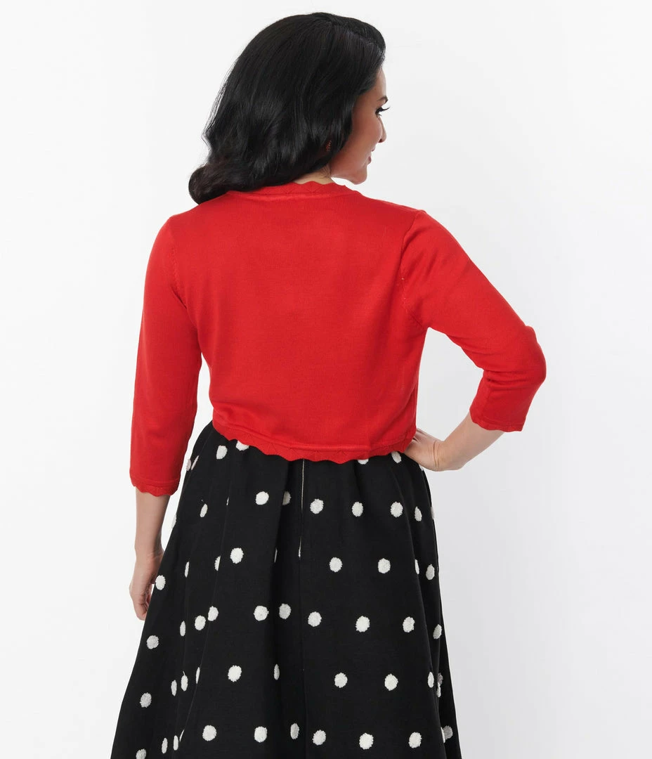 Atixo GmbH (Belsira) (Faire) Clothing Red Scallop Trim Crop Cardigan