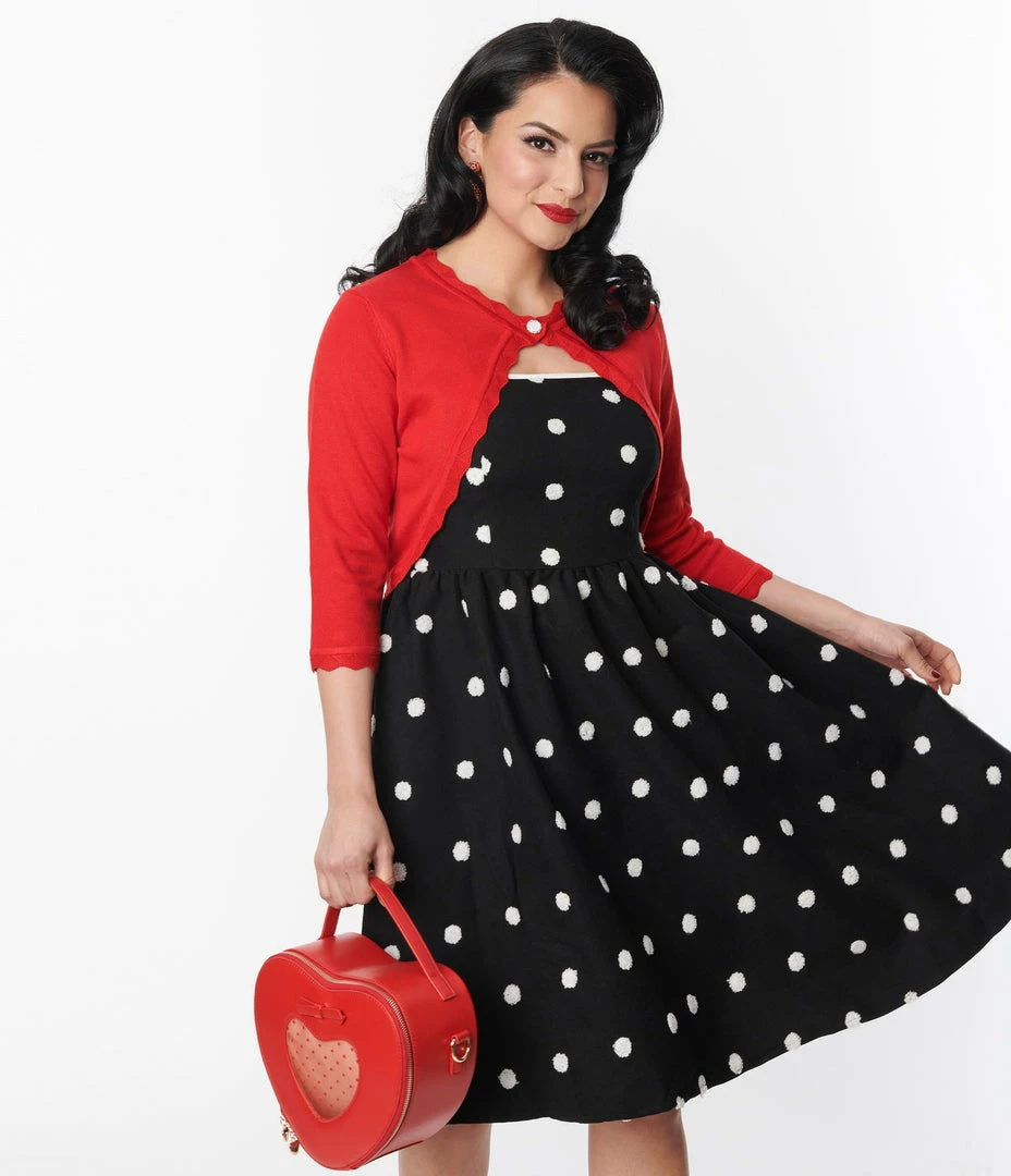 Atixo GmbH (Belsira) (Faire) Clothing Red Scallop Trim Crop Cardigan