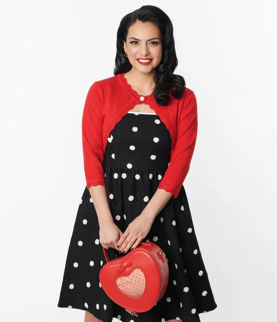 Atixo GmbH (Belsira) (Faire) Clothing Red Scallop Trim Crop Cardigan