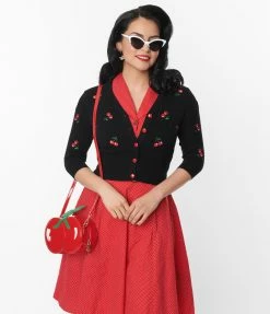 Atixo GmbH (Belsira) (Faire) Clothing Black Cherry Embroidered Crop Cardigan