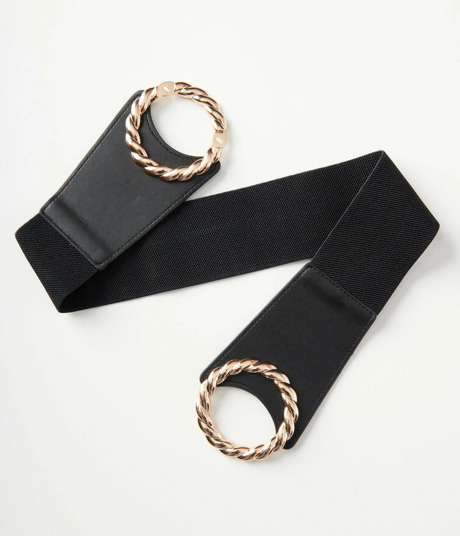 Joia Gold Twist Infinity Black Elastic Belt Accessories