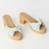 Joia Mint Green Gingham Print Bow Wood Mule Shoes