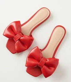 Joia Shoes Chic Smooth Red Bow Slipper