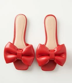 Joia Shoes Chic Smooth Red Bow Slipper
