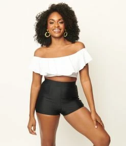 Swimwear Unique Vintage 1950s White Ruffled Ramona Swim Top