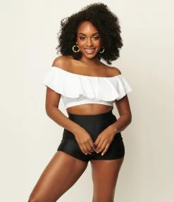 Swimwear Unique Vintage 1950s White Ruffled Ramona Swim Top