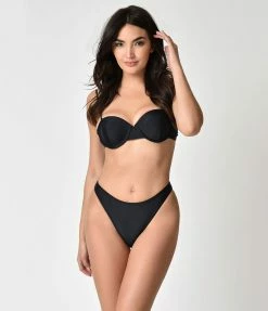 Swimwear Unique Vintage Black Sweetheart Bandeau Charlene Swim Top
