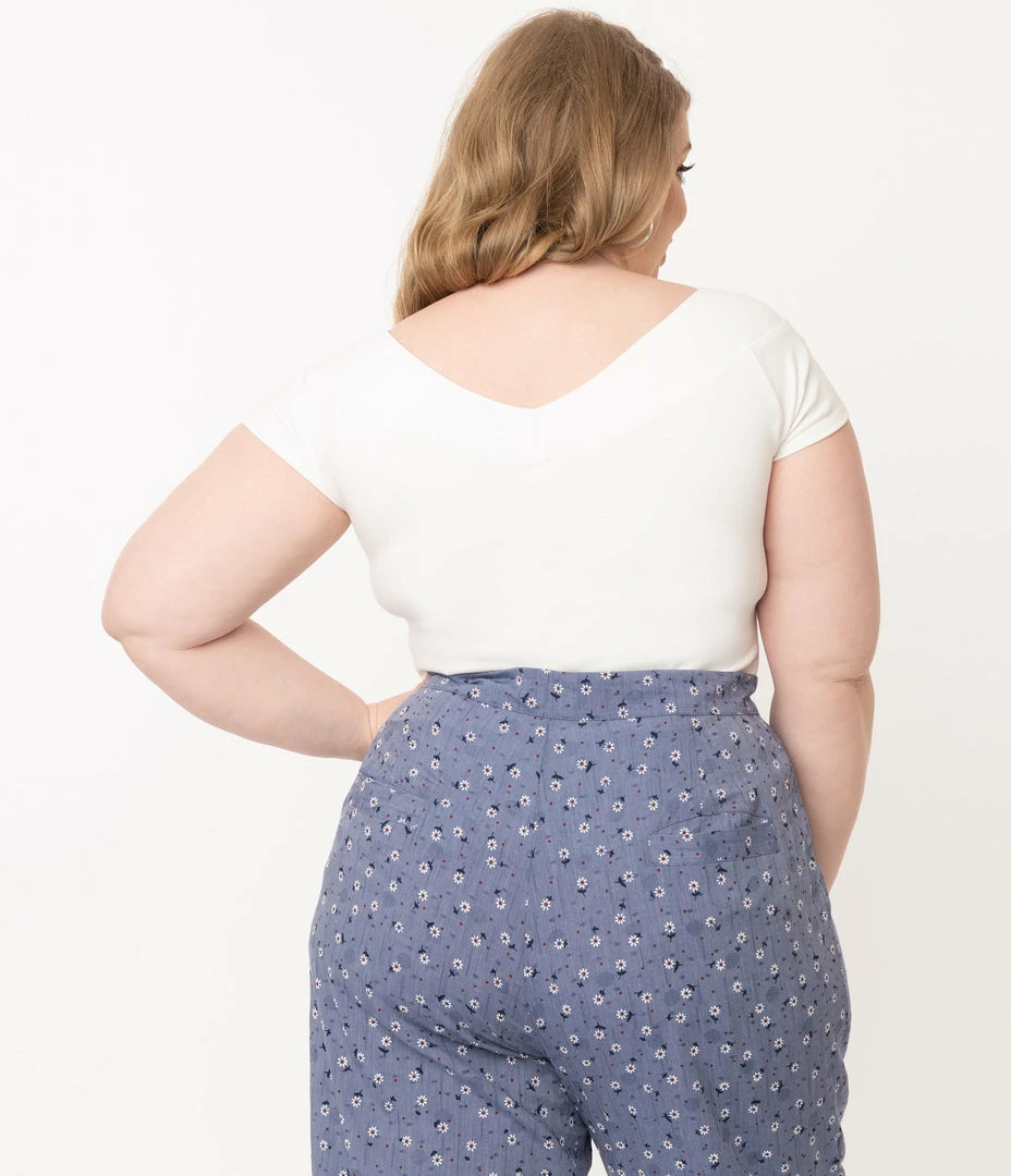 Unique Vintage Plus Size White Cap Sleeve Deena Top