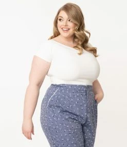 Unique Vintage Plus Size White Cap Sleeve Deena Top