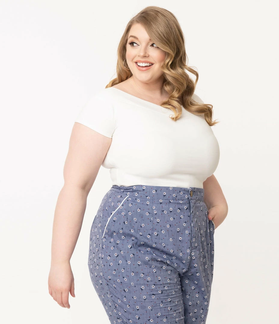 Unique Vintage Plus Size White Cap Sleeve Deena Top