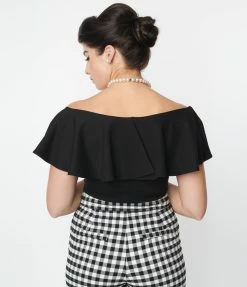 Unique Vintage Black Ruffle Frenchie Knit Top New Arrivals!