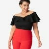 Unique Vintage Plus Size Black Ruffle Frenchie Knit Top New Arrivals!