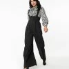 Unique Vintage Black Wide Leg Rochelle Suspender Pants
