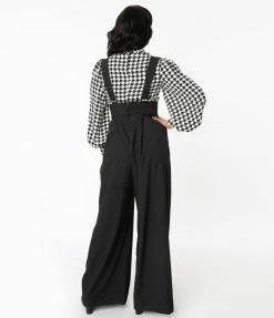 Unique Vintage Black Wide Leg Rochelle Suspender Pants