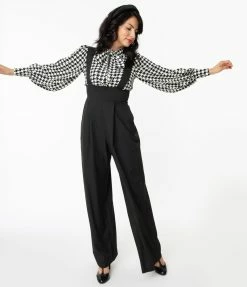 Unique Vintage Black Wide Leg Rochelle Suspender Pants