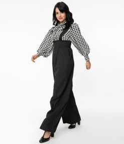 Unique Vintage Black Wide Leg Rochelle Suspender Pants