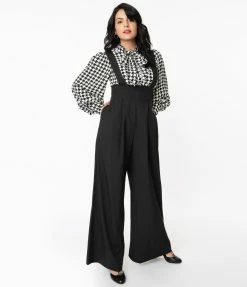 Unique Vintage Black Wide Leg Rochelle Suspender Pants