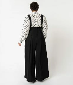 Clothing Unique Vintage Plus Size Black Wide Leg Rochelle Suspender Pants