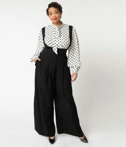 Clothing Unique Vintage Plus Size Black Wide Leg Rochelle Suspender Pants