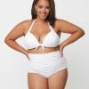 Swimwear Unique Vintage Plus Size Solid White Monroe Halter Swim Top