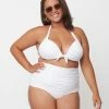 Unique Vintage Plus Size Solid White Monroe High Waist Swim Bottom