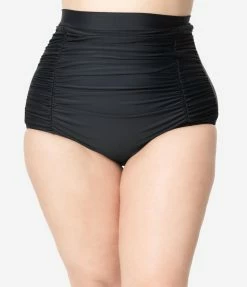 Swimwear Unique Vintage Plus Size All Black Monroe High Waist Bikini Bottom