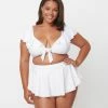 Swimwear Unique Vintage Plus Size White Ruffled Cap Sleeve Frida Swim Top