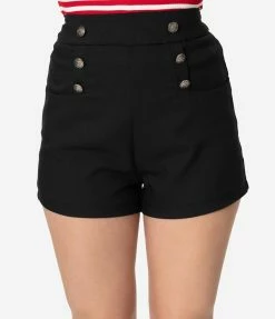 Unique Vintage 1940s Style Black High Waist Sailor Debbie Shorts Sale