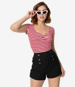 Unique Vintage 1940s Style Black High Waist Sailor Debbie Shorts Sale