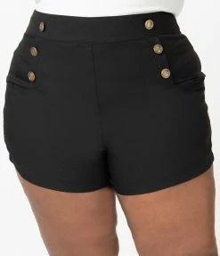 Sale Unique Vintage Plus Size 1940s Black High Waist Sailor Debbie Shorts