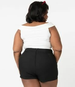 Sale Unique Vintage Plus Size 1940s Black High Waist Sailor Debbie Shorts