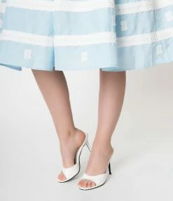 Pleaser White Matte Leatherette Peep Toe Slip On Heels Shoes