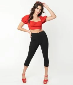 Unique Vintage 1950s Black High Waist Rachelle Capri Pants Clothing