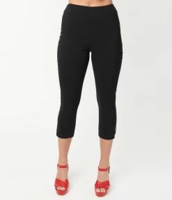 Unique Vintage 1950s Black High Waist Rachelle Capri Pants Clothing