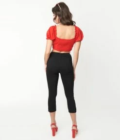 Unique Vintage 1950s Black High Waist Rachelle Capri Pants Clothing