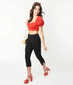 Unique Vintage 1950s Black High Waist Rachelle Capri Pants Clothing
