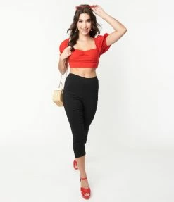 Unique Vintage 1950s Black High Waist Rachelle Capri Pants Clothing