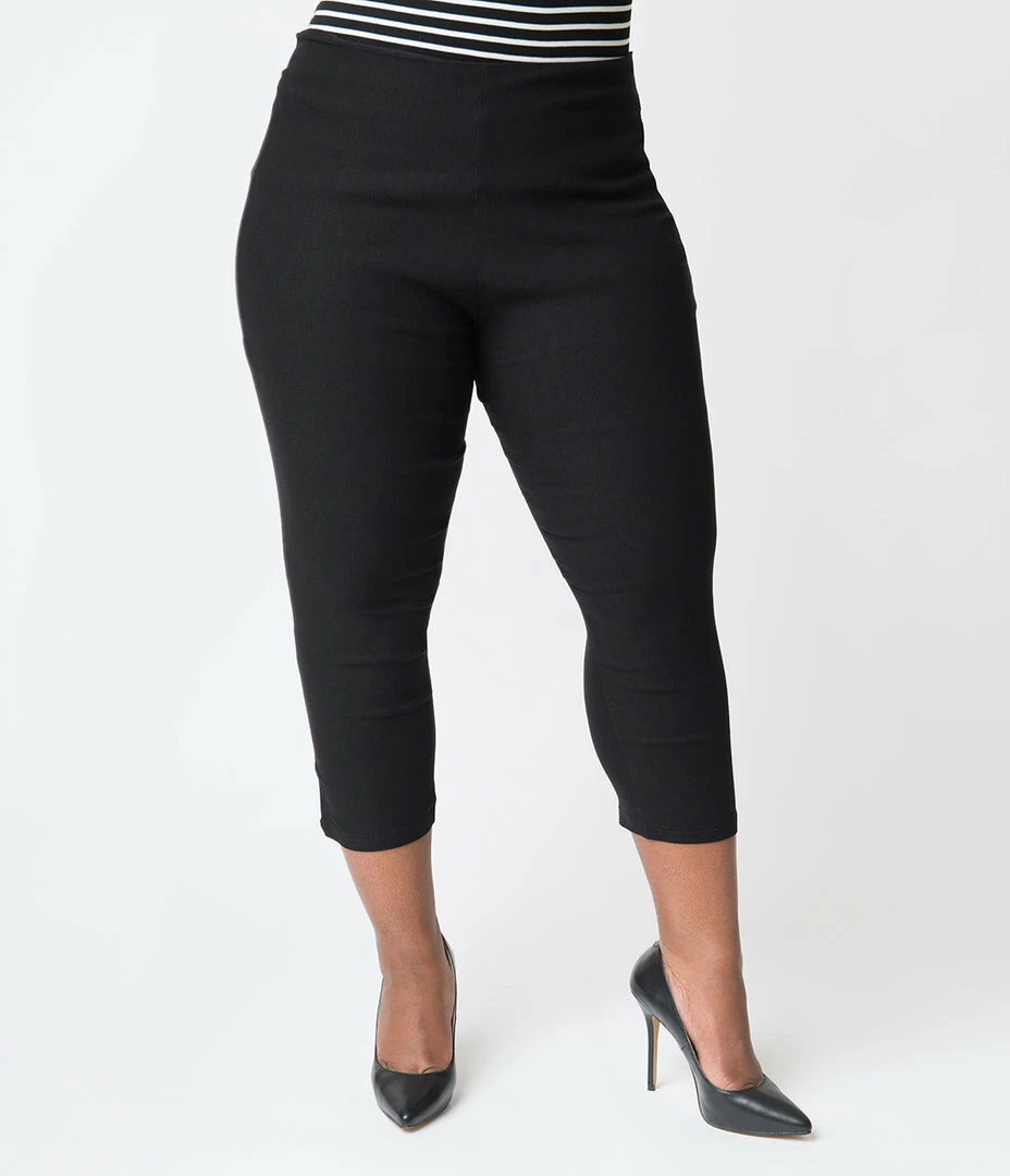 Unique Vintage Plus Size 1950s Black High Waist Rachelle Capri Pants Clothing