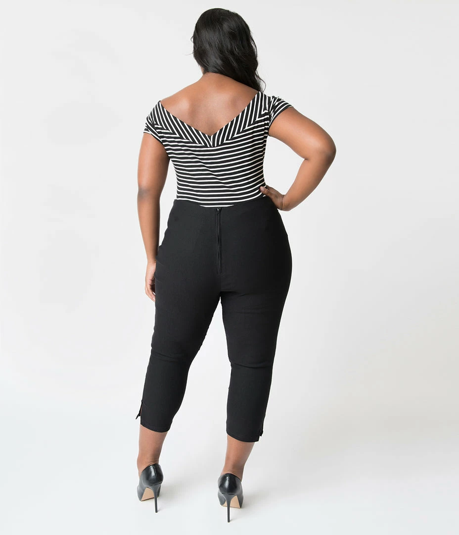 Unique Vintage Plus Size 1950s Black High Waist Rachelle Capri Pants Clothing