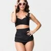 Attempt Inc. (Pinky Pinups) New Arrivals! Retro Style Black Gathered High Waist Skirted Swim Bottoms