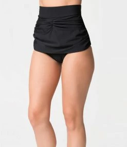 Attempt Inc. (Pinky Pinups) New Arrivals! Retro Style Black Gathered High Waist Skirted Swim Bottoms