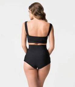 Attempt Inc. (Pinky Pinups) New Arrivals! Retro Style Black Gathered High Waist Skirted Swim Bottoms