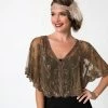 Western Fashion 1920s Style Brown & Dusty Rose Gold Beaded Sheer Mesh Capelet