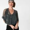 Western Fashion Clothing 1920s Style Grey & Gun Metal Beaded Sheer Mesh Capelet